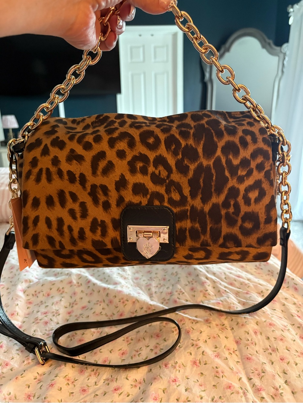 Juicy Couture Leopard Print Crossbody Bag with Gold Chain